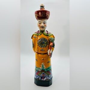Vintage Chinese Porcelain Figurine. Emperor Qing Dynasty. Colorful & Symbolic.